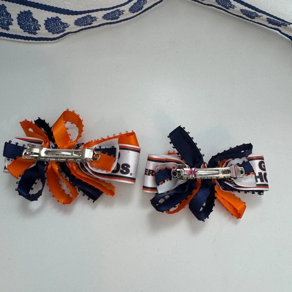 University of Virginia UVA Cavaliers Hair Bow Set Navy Orange Loopy Ribbon 2pc